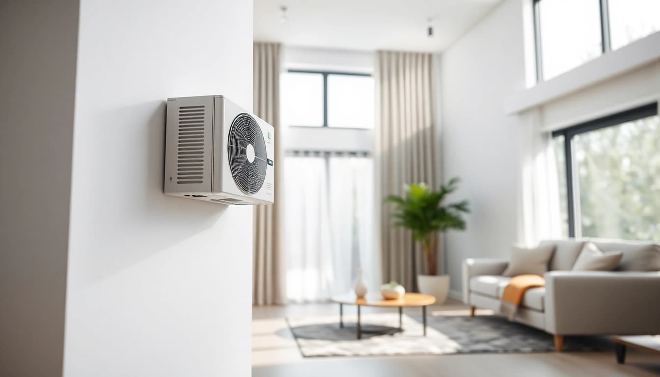 Efficient mini split AC unit installed in a stylish living room, enhancing comfort and aesthetics.