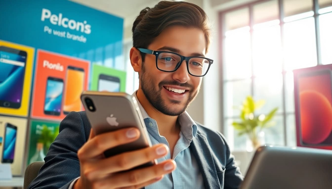 Phone Buyer Little Rock AR engaged in a deal, showcasing excitement and professionalism in an office setting.