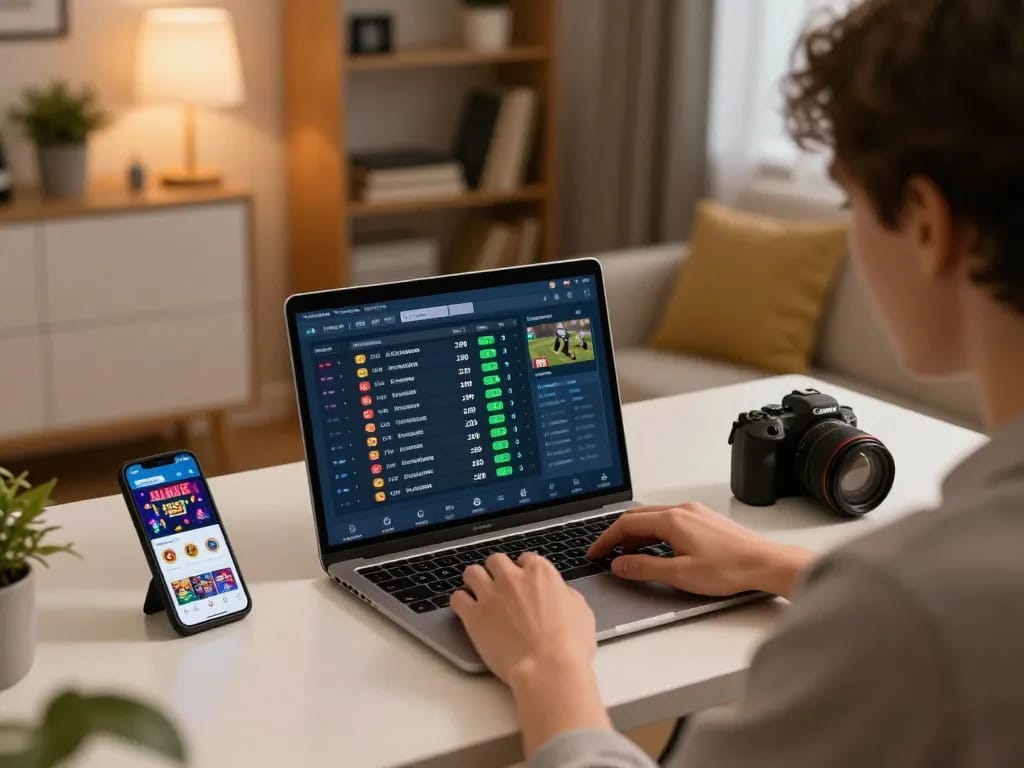 Engaged player making strategic bets on go88 sports betting platform from home setup