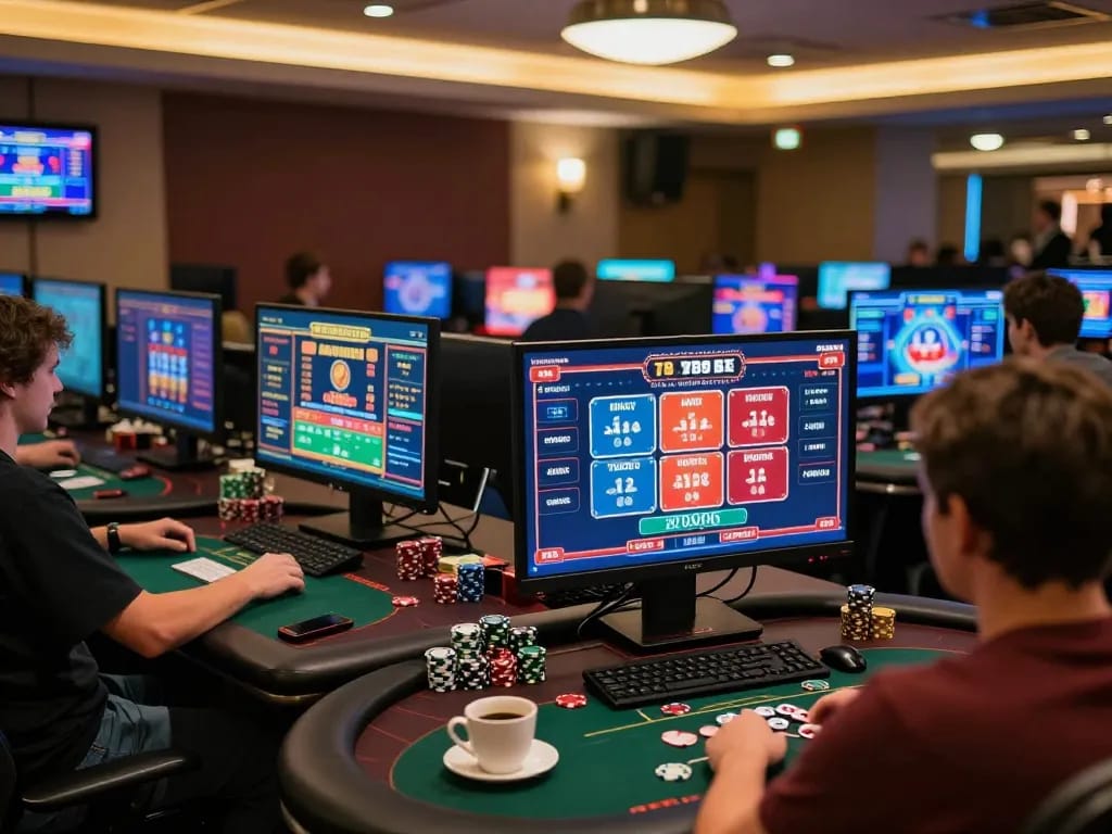 Engaging player using the 789 BET online platform in a modern gaming setup, showcasing exciting casino gameplay