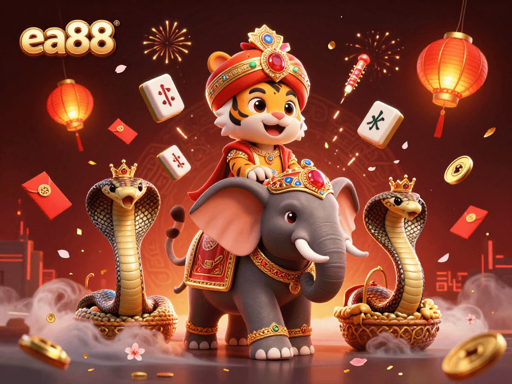 ea88 offers thrilling experiences with a majestic Indian maharaja and vibrant casino elements.