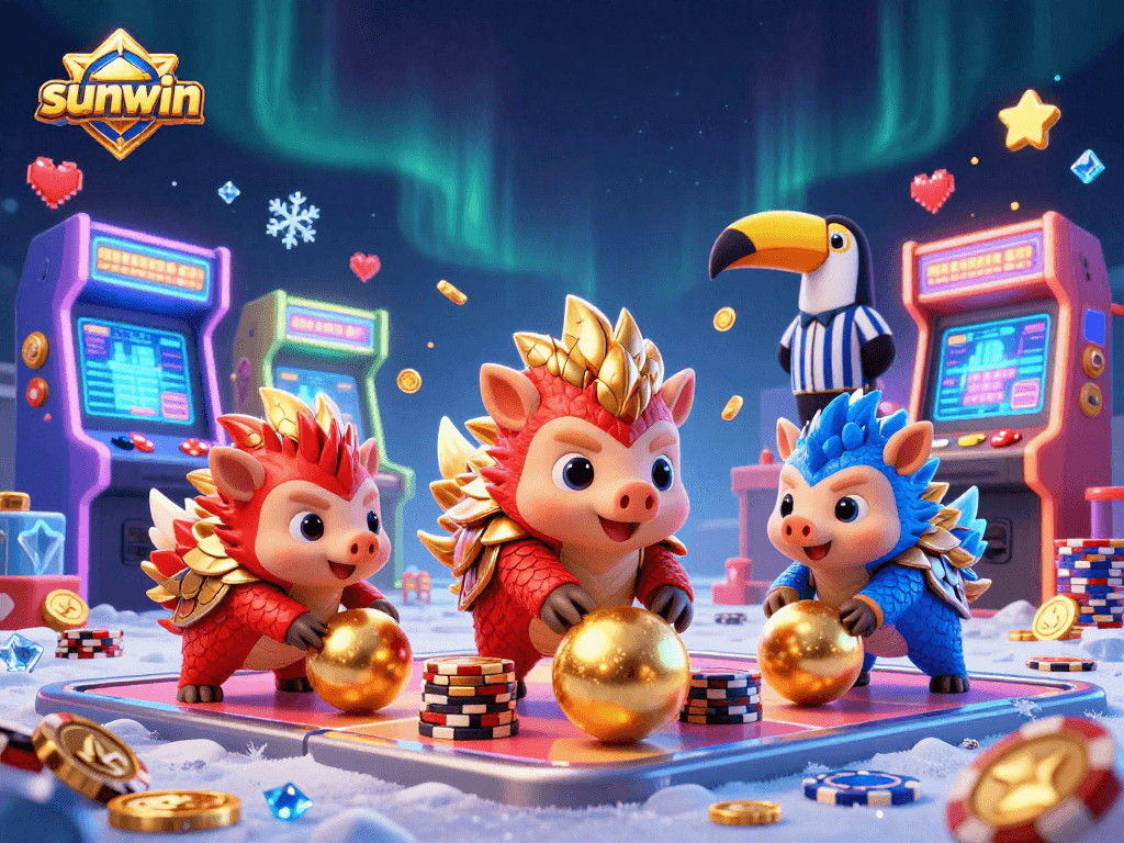 Experience the excitement of sunwin as rival pangolins bowl poker chips in a vibrant casino scene.