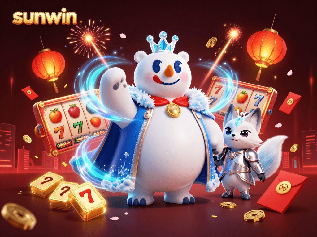 Play slot games and win with the sunwin illustration of a dynamic polar bear and fox.