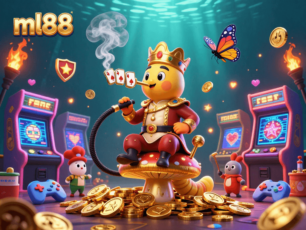 Engage with ml88's thrilling casino games, illustrated with a vibrant scene of excitement and energy.