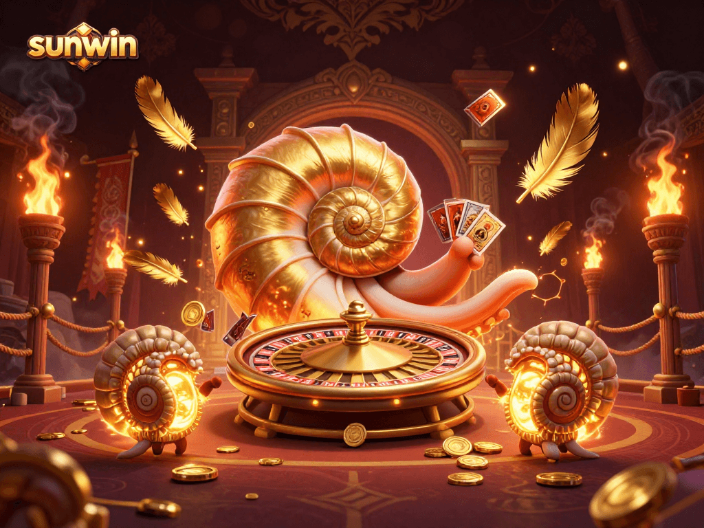 Experience thrilling wins with sunwin's ancient nautilus and luminous ammonite in this vibrant casino scene.