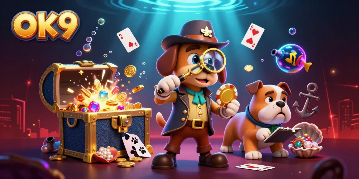 Engage with OK9's thrilling treasure hunt led by a detective bloodhound and his bulldog companion.