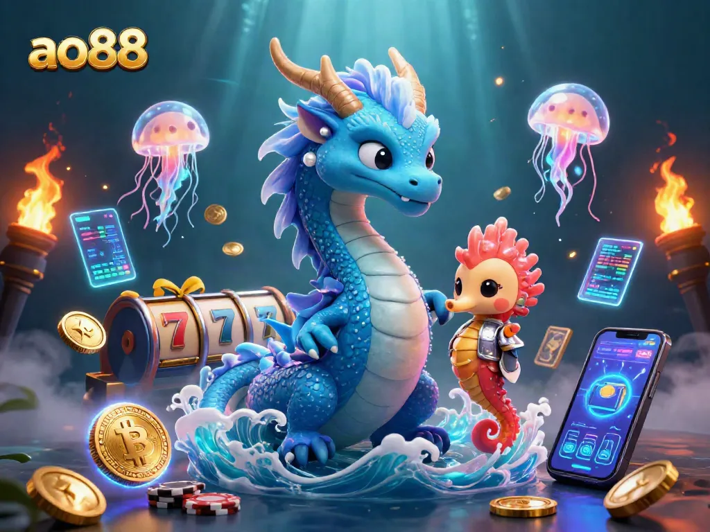 Experience exciting winning moments at ao88 with vibrant casino-themed characters and glowing elements.