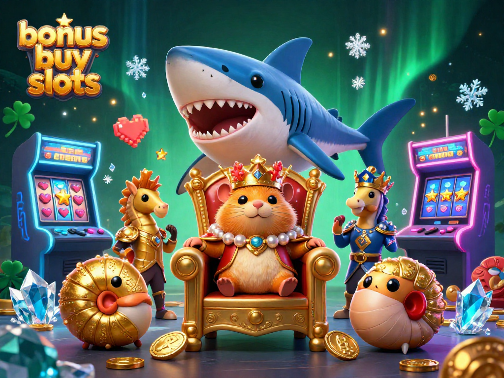 Engage with thrilling bonus buy slots featuring a hamster king and sea creatures amid vibrant casino visuals.