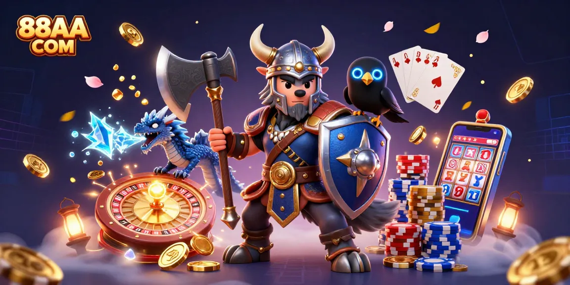 Win exciting rewards at 88AA COM with the thrilling Viking wolf, dragon, and glowing raven.