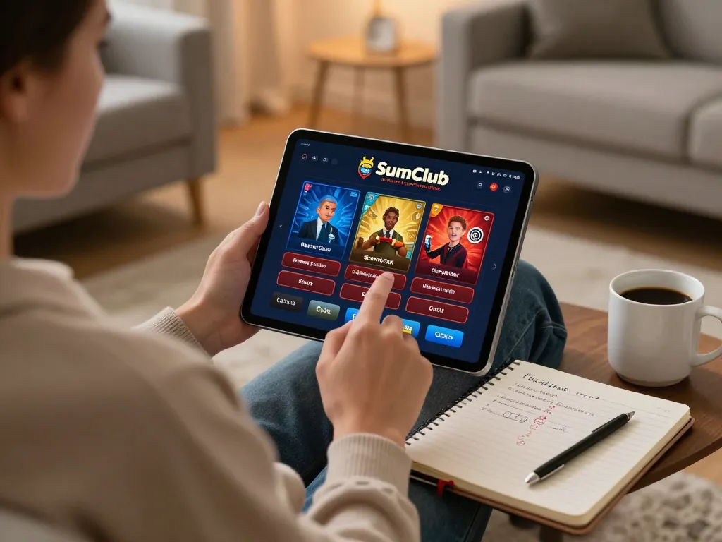 SumClub player engaging in strategic gameplay at home using their tablet for an immersive experience.