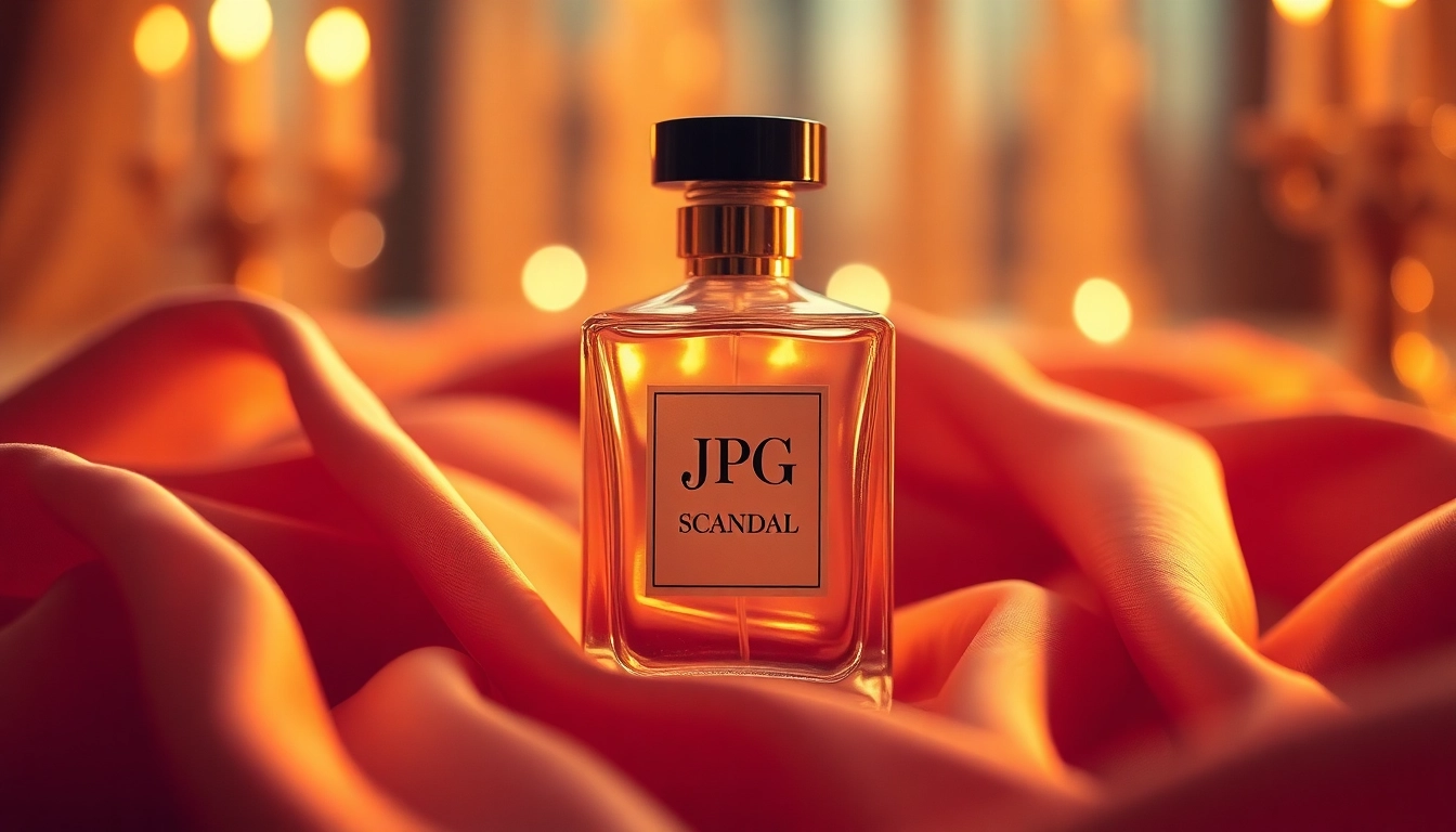 Capture the allure of the Jpg Scandal fragrance in a luxurious setting.