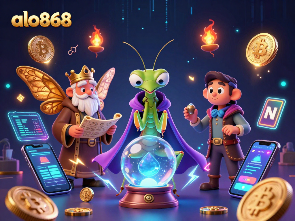Engage with alo868's thrilling casino experience in a vibrant digital realm filled with crypto elements.