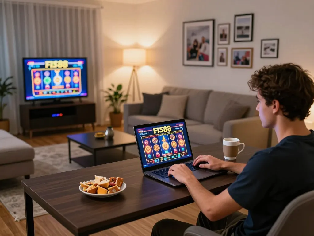 Player engaged with online casino game on five88 at home, enjoying a strategic gaming experience.