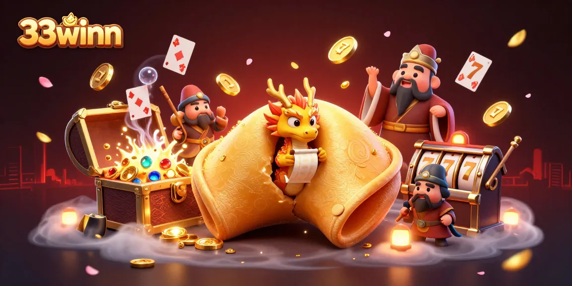 Engage with thrilling slots at 33winn as a dragon unveils fortune within a golden cookie.