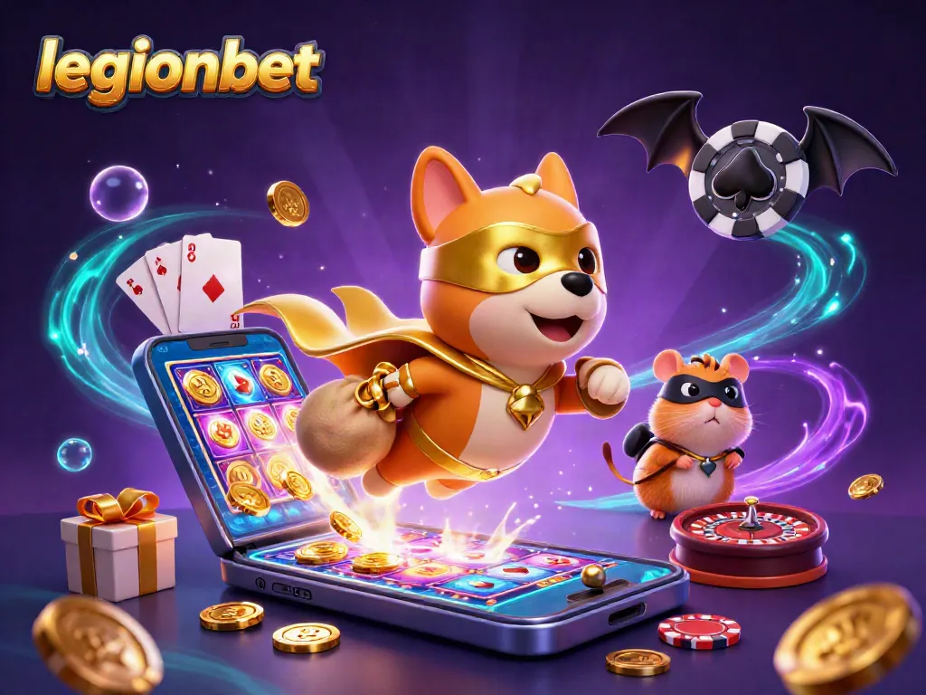 Experience the excitement of legionbet's casino with a flying superhero dog and massive gold coins
