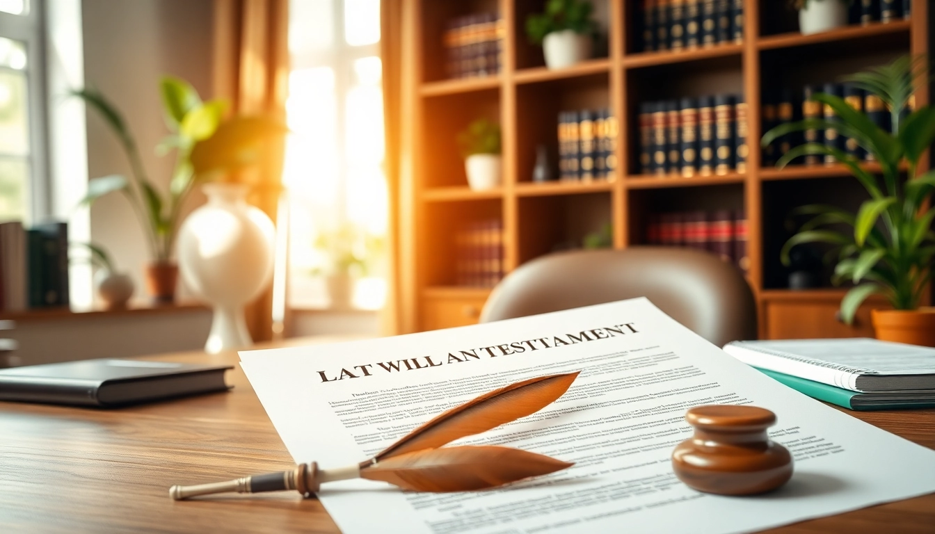 Wills document displayed on a serene office desk with quill and legal books, symbolizing trust.