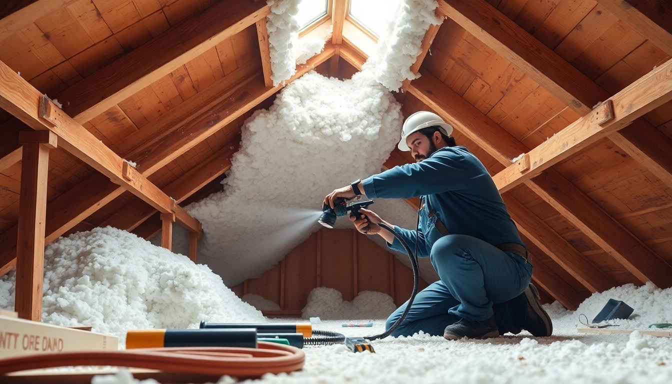 Effective spray foam removal West Sussex process illustrated by a technician in an attic.
