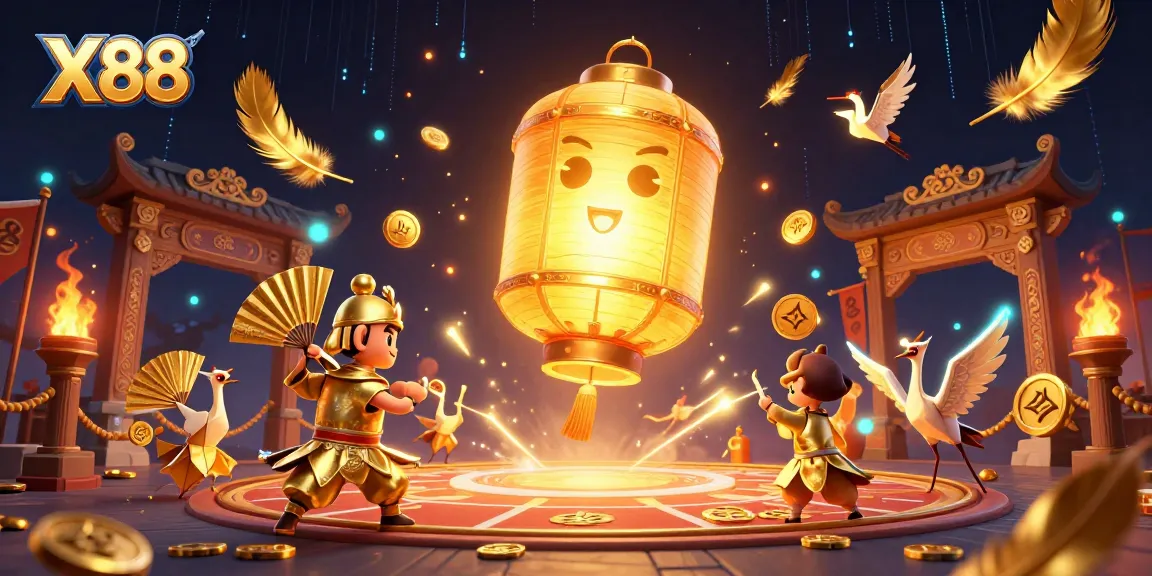 Experience excitement with X88 at a vibrant night market casino, featuring dynamic characters and gaming elements.