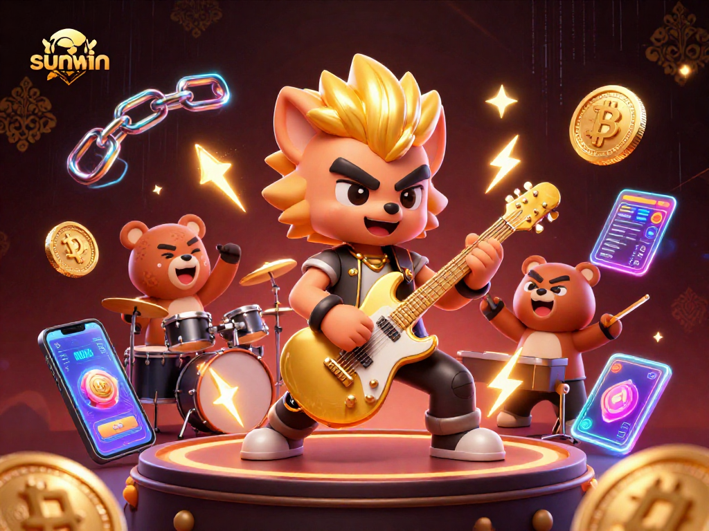 Experience the excitement of sunwin with dynamic 3D casino characters in action-packed illustration.
