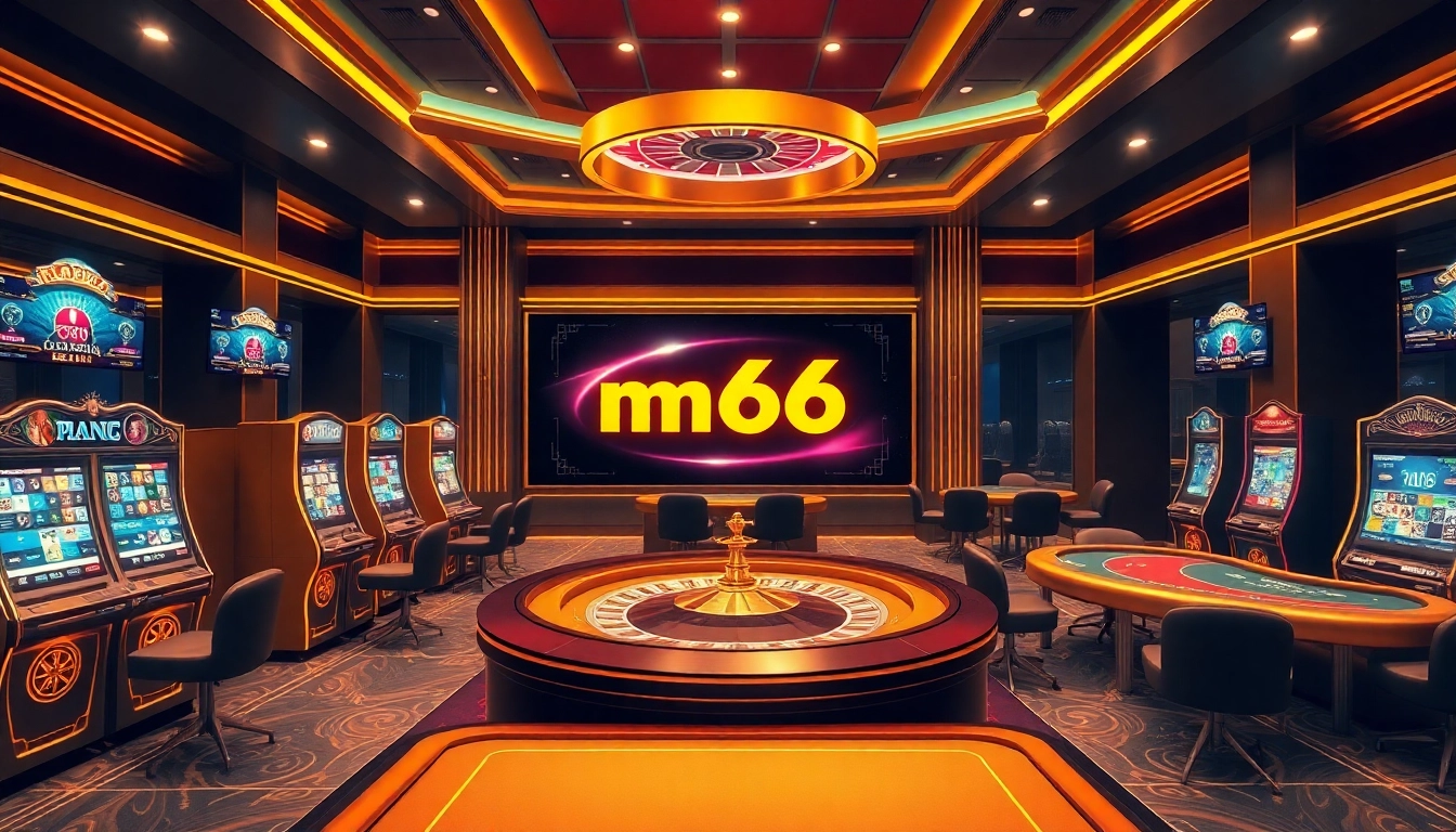 Experience thrilling gameplay at mb66.nyc with vibrant casino visuals featuring slots and poker tables.