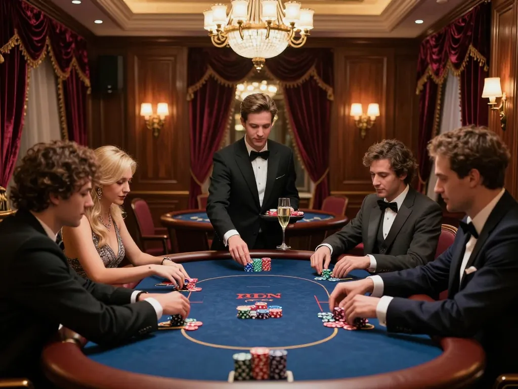 uu88 vip players enjoying a high-stakes poker match in an opulent VIP casino setting