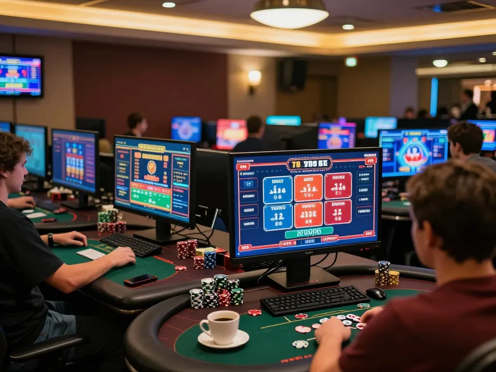 Engaging player using the 789 BET online platform in a modern gaming setup, showcasing exciting casino gameplay