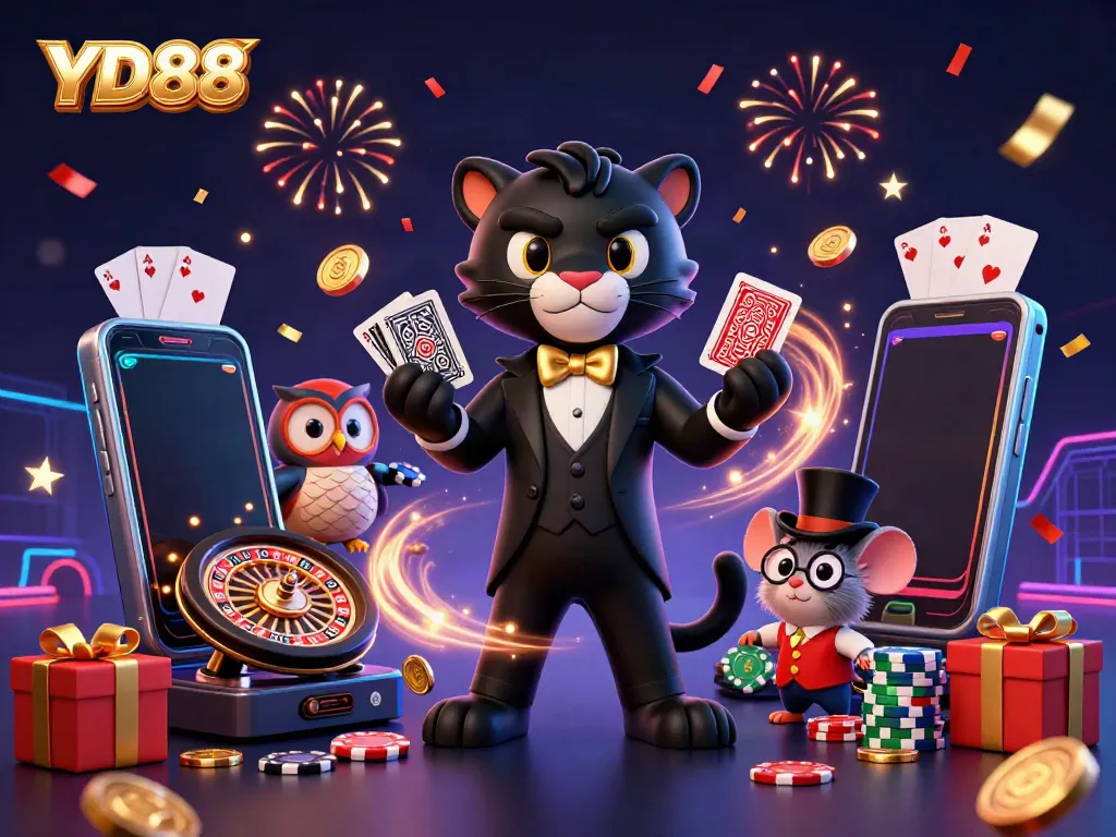 Enjoy lively gaming action with YD88's vibrant 3D characters and casino elements creating excitement.