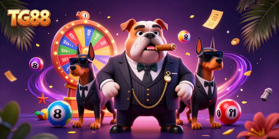Experience the exciting world of TG88, where the mafia boss bulldog and his bodyguards celebrate wins amidst vibrant game elements.