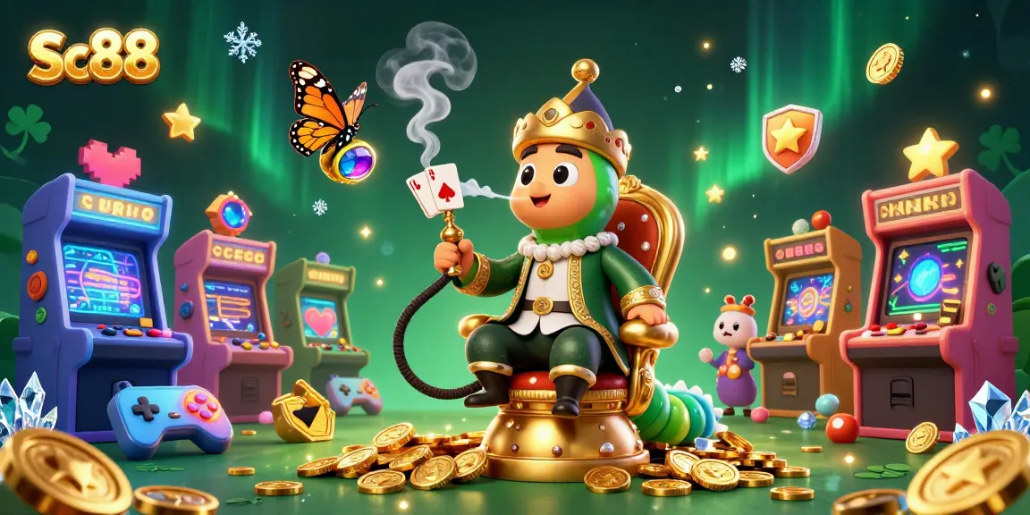 Sc88 engages in vibrant casino action with a lively 3D caterpillar and gaming elements.
