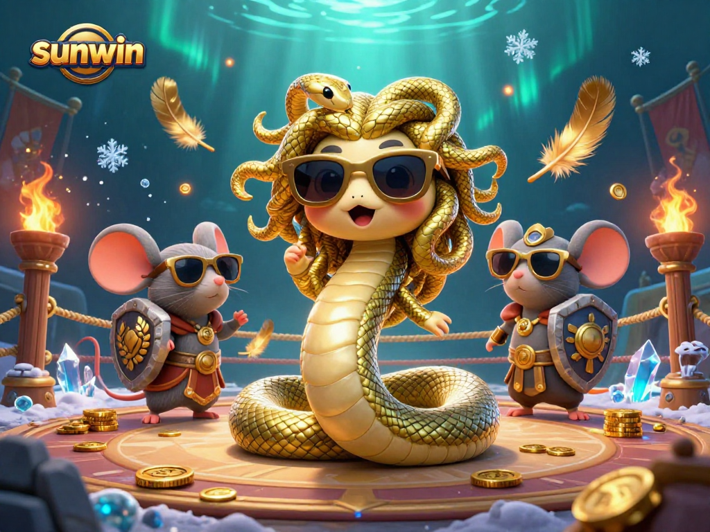 Experience thrilling games at sunwin with a vibrant 3D casino scene featuring Medusa and warrior mouse.