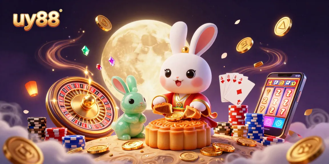 Experience thrilling gameplay at uy88 with colorful poker chips and sparkling treasures in a magical casino scene.
