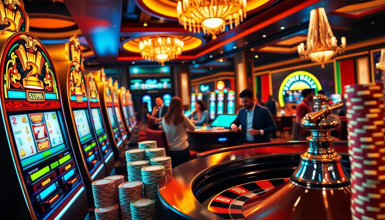 A dynamic casino scene highlighting players at Go99 engaging with slot machines and poker chips.