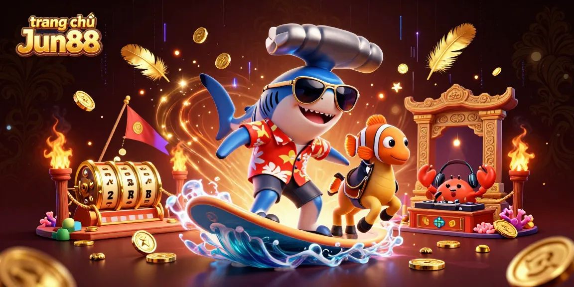 Experience the excitement of trang chủ Jun88 with a thrilling casino illustration featuring dynamic characters and vibrant casino elements.
