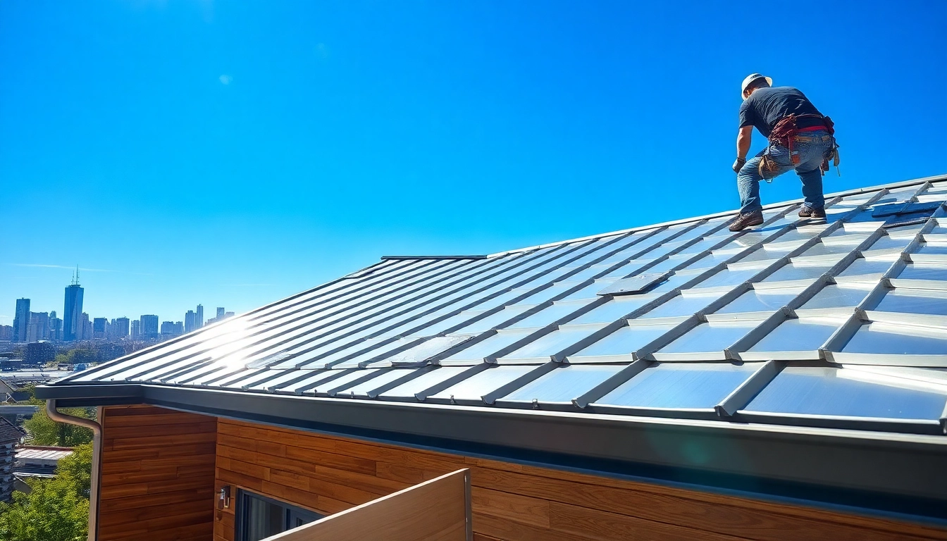 Metal roofing Toronto installation shows a skilled roofer on a modern home.