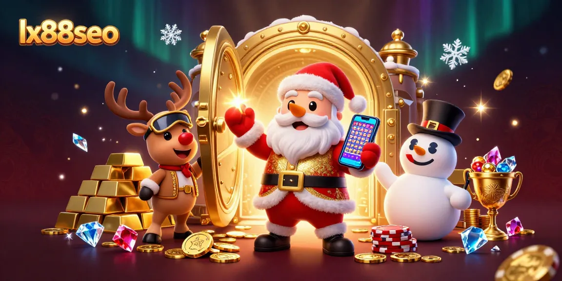 Experience thrilling gaming with lx88seo as Santa and friends celebrate jackpots in a vibrant casino.