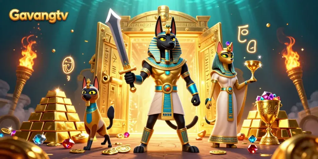 Experience thrilling gameplay with Gavangtv as Anubis and Bastet unveil treasures in 3D.