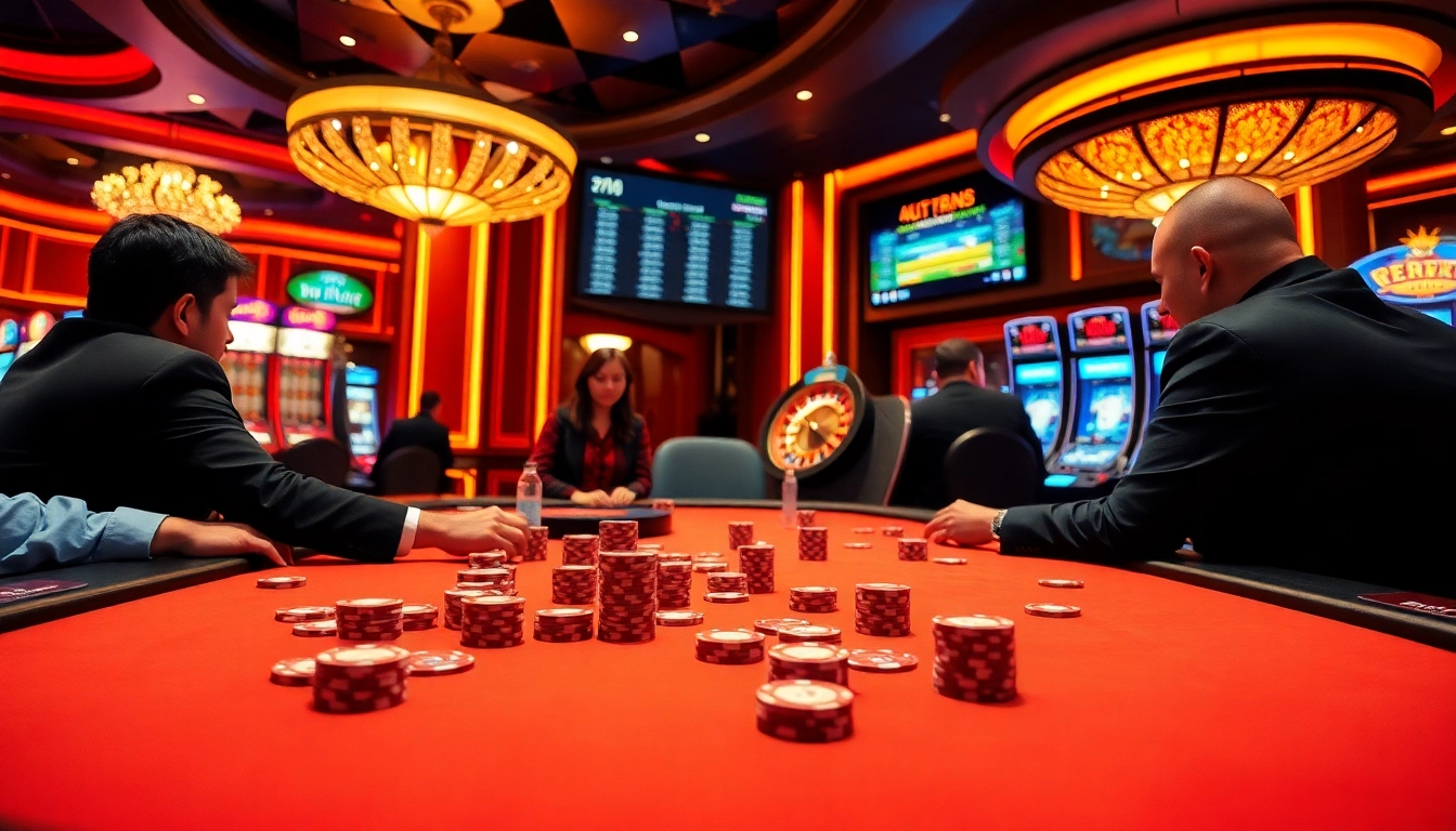 Players strategizing at a lavish poker table in 79win casino, showcasing high-stakes excitement.