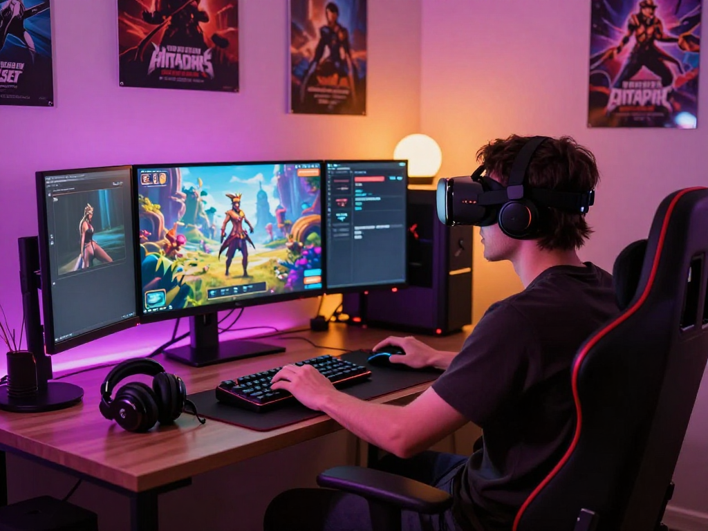 Engaging scene of a player enjoying sex games online in a vibrant gaming setup, showcasing immersive VR elements.