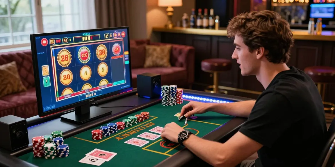 Exciting gaming setup at credit card casinos at scoarch.org.uk with player engaged in vibrant online gaming.