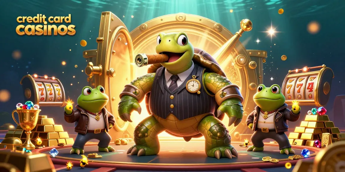 Experience thrilling gameplay at credit card casinos with a cartoon turtle mobster and dynamic casino riches.