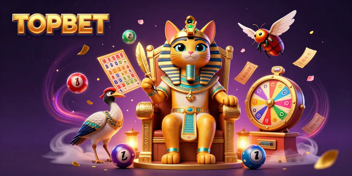 Engage with TOPBET in a vibrant, dynamic 3D illustration showcasing lottery excitement and casino energy.