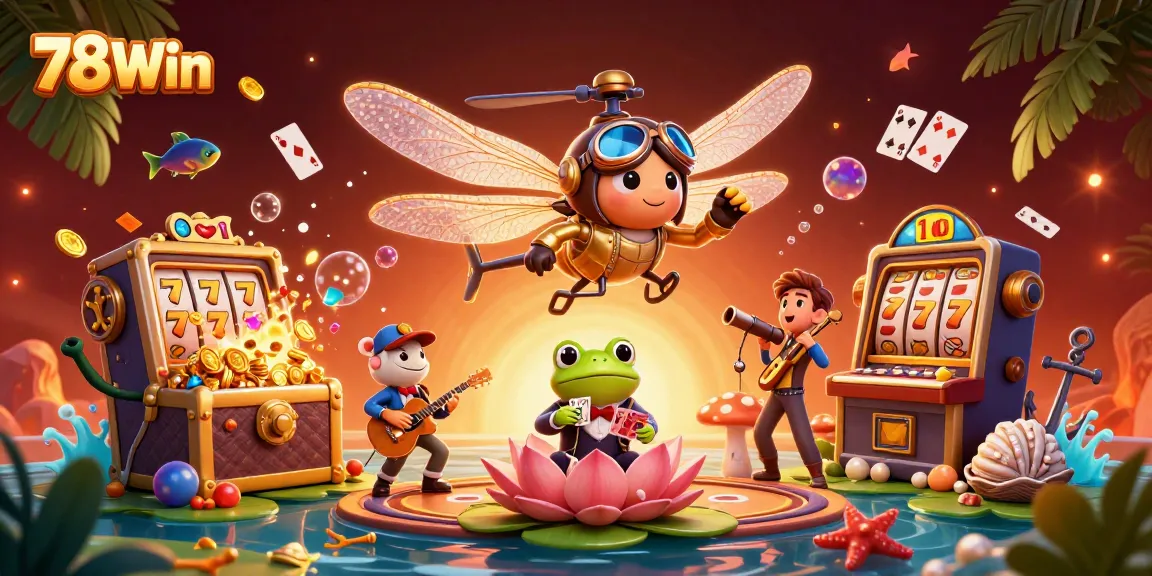 Experience exciting gaming at 78Win with animated characters and a vibrant casino scene.