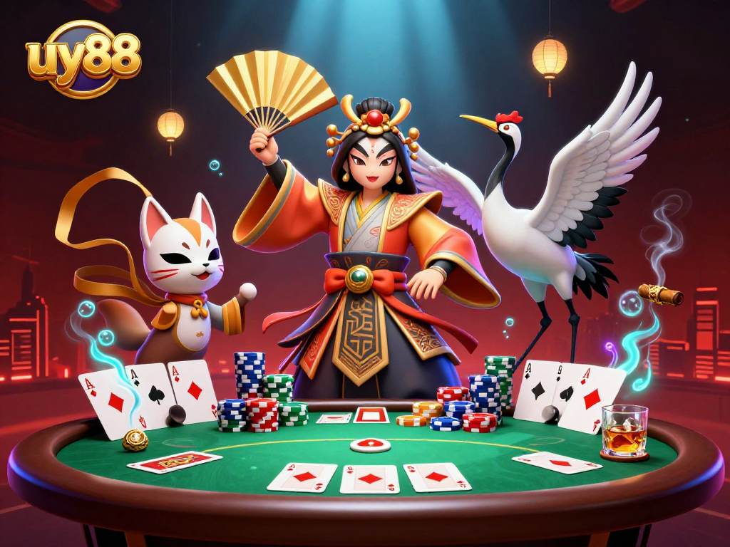 Experience thrilling poker action with uy88's vibrant characters and casino atmosphere.