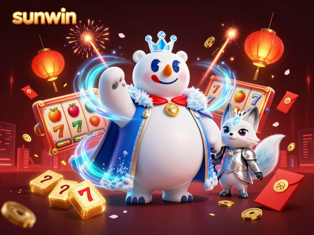 Play slot games and win with the sunwin illustration of a dynamic polar bear and fox.
