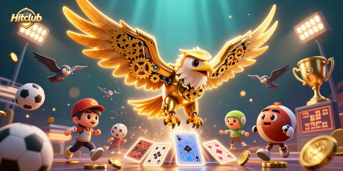 Experience thrilling gameplay at Hitclub with the dynamic golden eagle soaring through vivid gambling symbols.