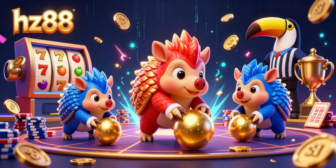 hz88 features rival pangolins in a vibrant casino scene, showcasing exciting gaming elements.