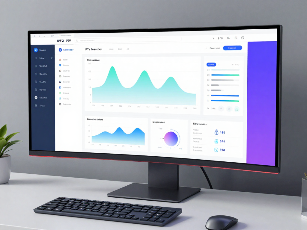 UK IPTV reseller panel showcasing efficient analytics and subscription controls in a modern workspace.