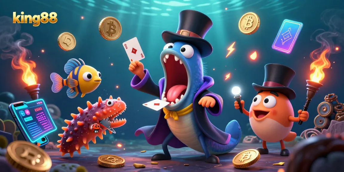 Experience king88's vibrant gameplay with dynamic characters and cryptocurrency elements in a stunning underwater scene.