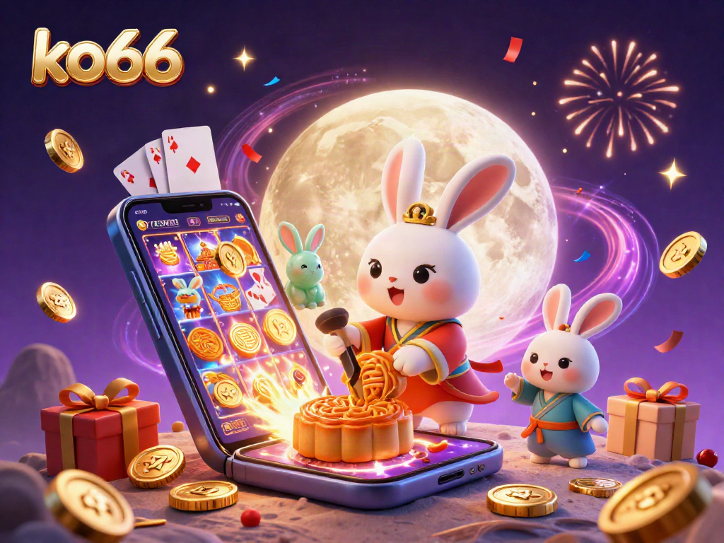 Spin to win with ko66 amidst the lunar celebration of poker chips and golden coins.