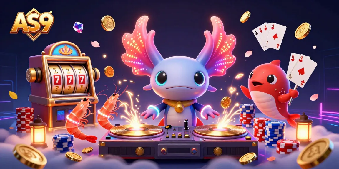 Play slots with AS9 while enjoying a vibrant neon-themed underwater casino scene.